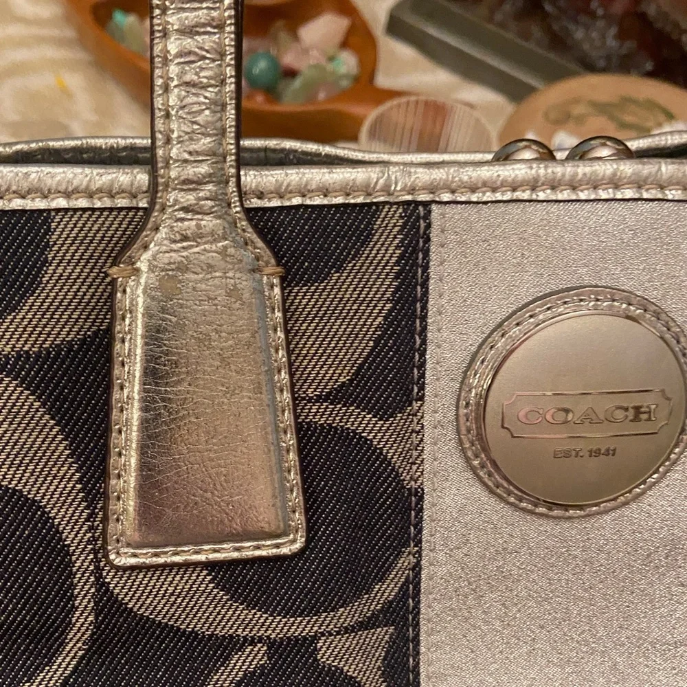 Authentic Coach Denim & Metallic Silver Signature Kisslock Y2K Bag - Picture 7 of 11